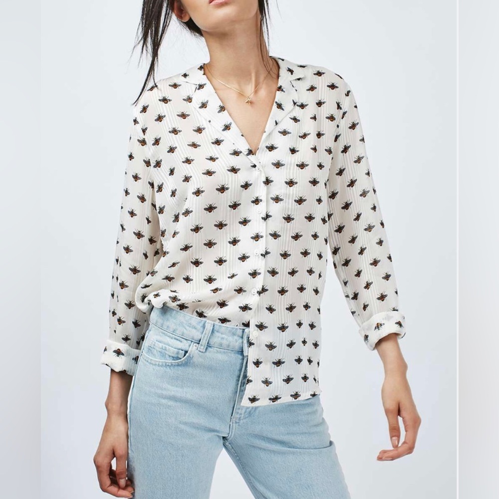 Topshop Bee Print button down shirt
